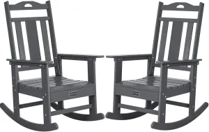 nalone Outdoor Rocking Chairs Set of 2, Oversized Porch Rocker Chair for Adult, All-Weather Resistant Patio Rocking Chair for Garden Lawn(Grey)