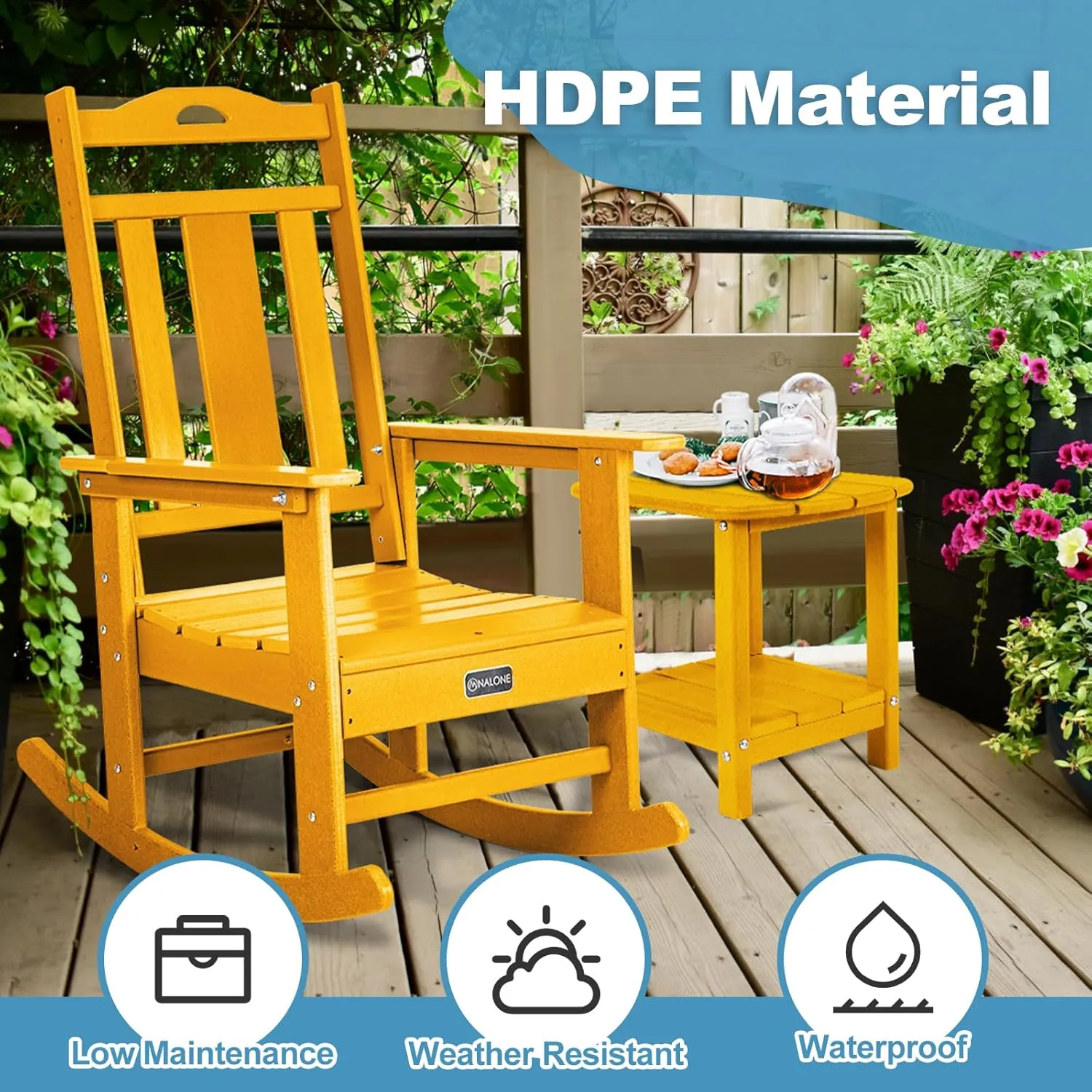 nalone Outdoor Rocking Chairs Set of 2, Oversized Porch Rocker Chair for Adult, All-Weather Resistant Patio Rocking Chair for Garden Lawn(Orange)