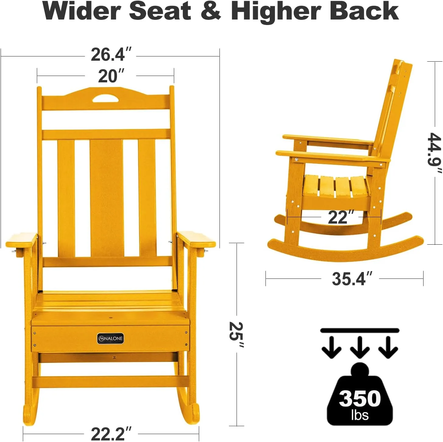 nalone Outdoor Rocking Chairs Set of 2, Oversized Porch Rocker Chair for Adult, All-Weather Resistant Patio Rocking Chair for Garden Lawn(Orange)