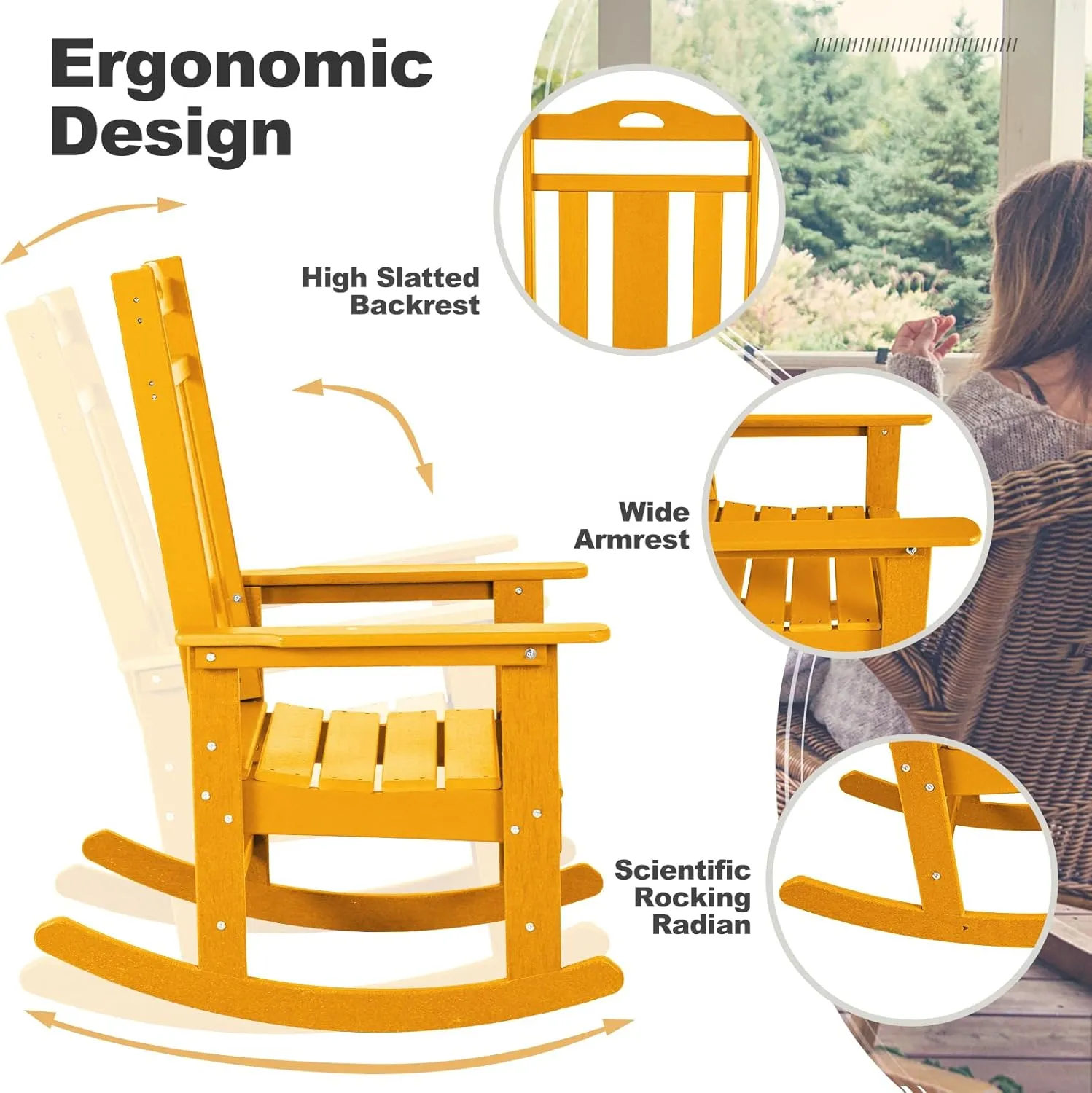 nalone Outdoor Rocking Chairs Set of 2, Oversized Porch Rocker Chair for Adult, All-Weather Resistant Patio Rocking Chair for Garden Lawn(Orange)