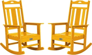nalone Outdoor Rocking Chairs Set of 2, Oversized Porch Rocker Chair for Adult, All-Weather Resistant Patio Rocking Chair for Garden Lawn(Orange)