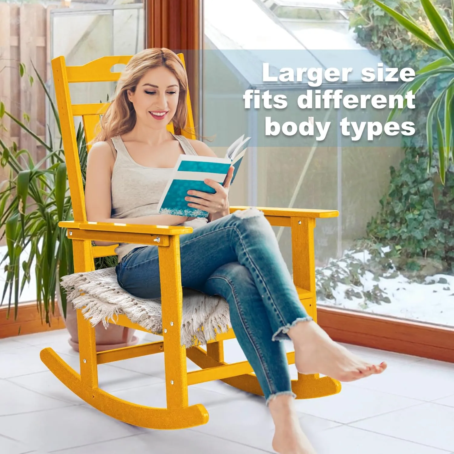 nalone Outdoor Rocking Chairs Set of 2, Oversized Porch Rocker Chair for Adult, All-Weather Resistant Patio Rocking Chair for Garden Lawn(Orange)