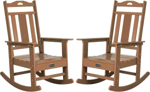 nalone Outdoor Rocking Chairs Set of 2, Oversized Porch Rocker Chair for Adult, All-Weather Resistant Patio Rocking Chair for Garden Lawn(Teak)
