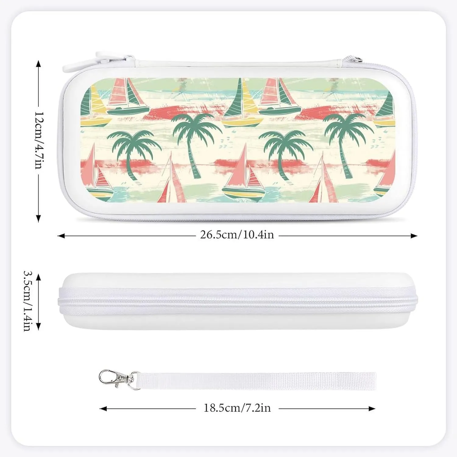 Nautical Sailboat Coconut Palm Trees Hard Shell Travel Case with Rope 15 Game Card Pockets Compatible with Switch Protective