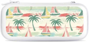 Nautical Sailboat Coconut Palm Trees Hard Shell Travel Case with Rope 15 Game Card Pockets Compatible with Switch Protective