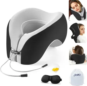 Neck Pillow for Airplane - Memory Foam 2-in-1 Travel Pillow for Long Flight Essentials, 3D Eye Masks, Earplugs and Storage Bag, Napping Pillow for Travel, Home, Trains, Self-Driving Cars
