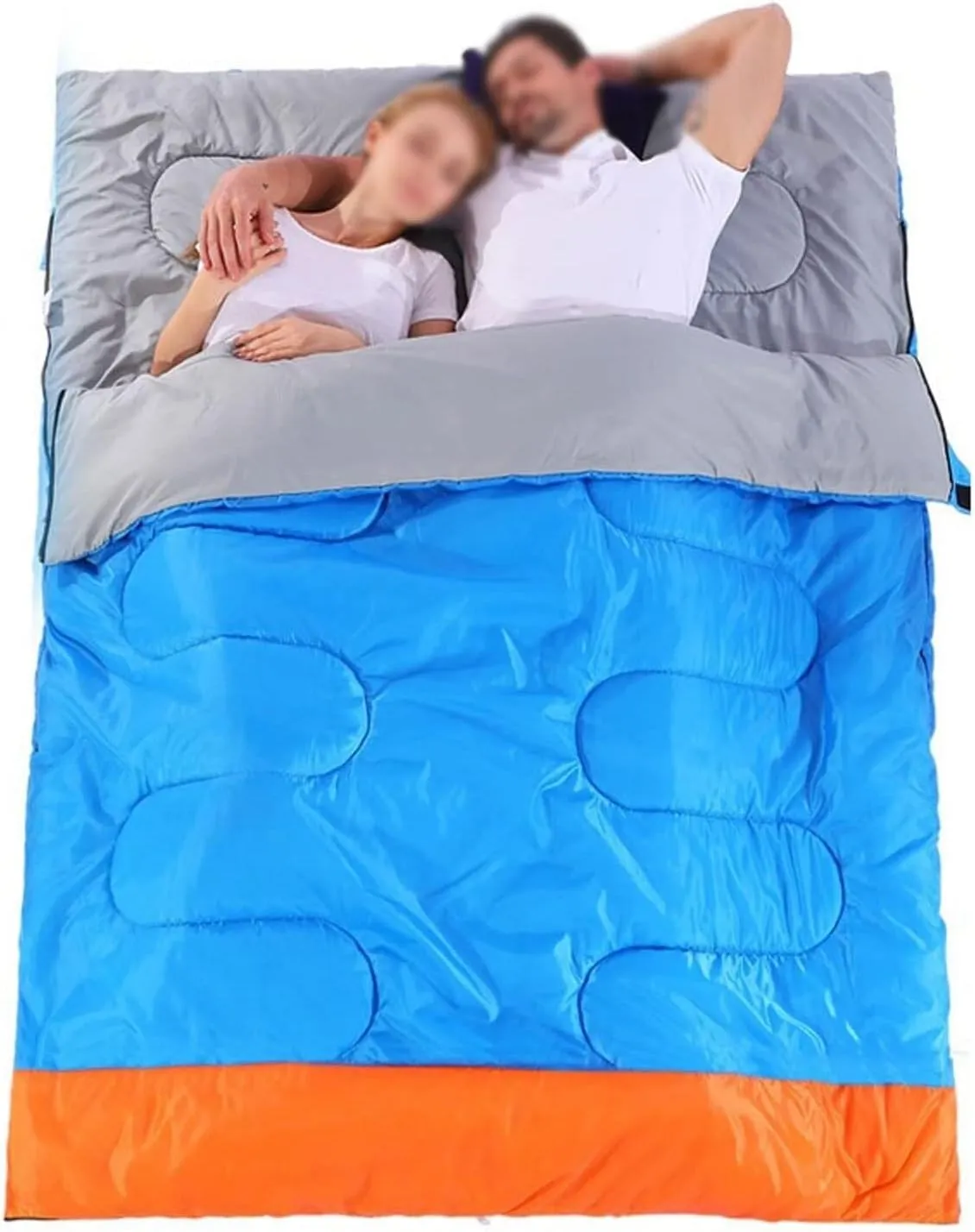 New Practical Double Sleeping Bag for Adults, Couples & Lovers, Outdoor Camping, Travel & Warm Weather, with Anti-Snag Zipper & Adjustable Hood