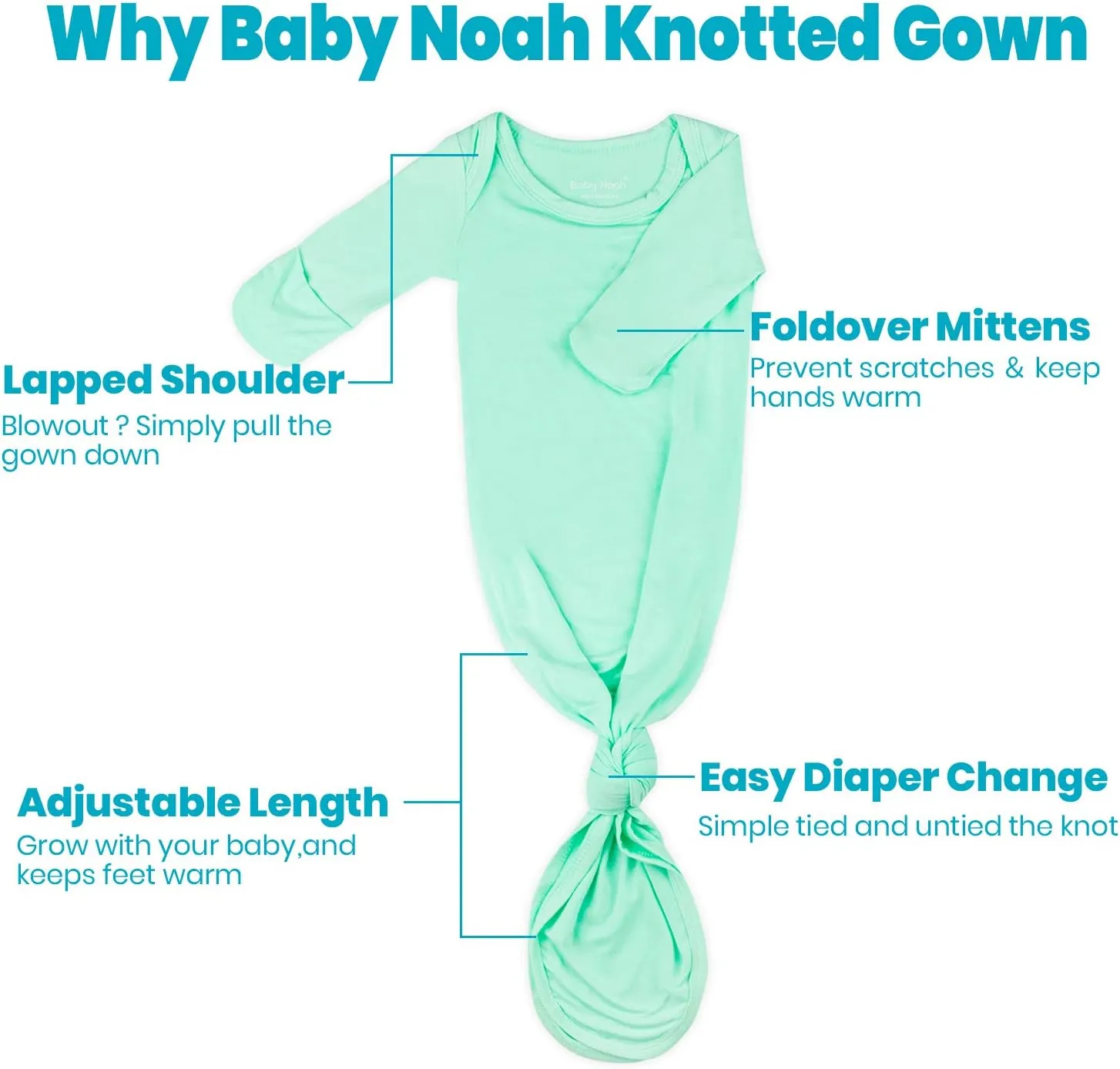Newborn Baby Knotted Gown, Super Soft Silky Infant Long Sleeve Sleeper for Baby Girl and Boy Sleeping Bag with Hat