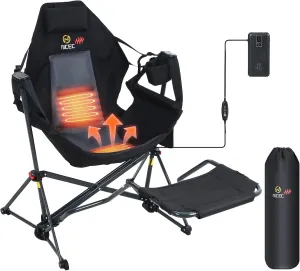 Nice C Hammock Camping Chair, Camping Chair Rocker, Swinging Chair, High Back with Stand, Cup Holder, Side Pocket, Heavy Duty (1, Heat Black W/Footrest)