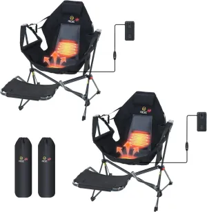 Nice C Hammock Camping Chair, Camping Chair Rocker, Swinging Chair, High Back with Stand, Cup Holder, Side Pocket, Heavy Duty (2, Heat Black W/Footrest)