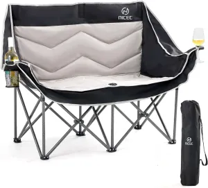 Nice C Loveseat Camping Chair, Double Couch, Oversized Padded Folding Portable Camp Chair With Wine Glass Holder