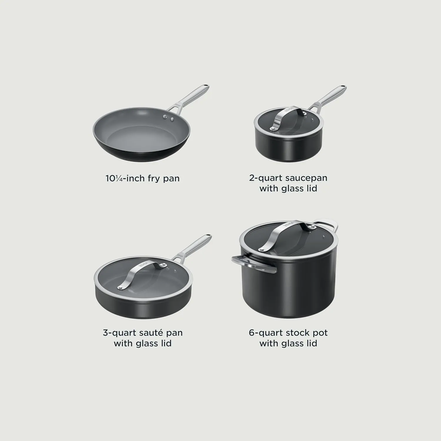Ninja Ceramic Pro 7-Piece Cookware Set, Non-Stick Pots & Pans Set with Glass Lids, PTFE Free, Ceramic Coated, Oven Safe, All Stovetops & Induction Compatible, Black, CW39007BK