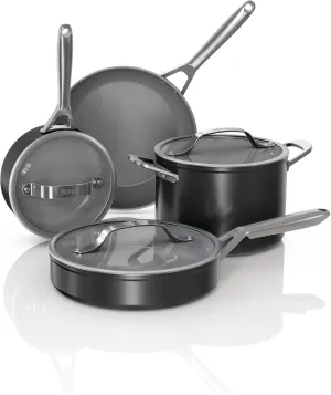 Ninja Ceramic Pro 7-Piece Cookware Set, Non-Stick Pots & Pans Set with Glass Lids, PTFE Free, Ceramic Coated, Oven Safe, All Stovetops & Induction Compatible, Black, CW39007BK