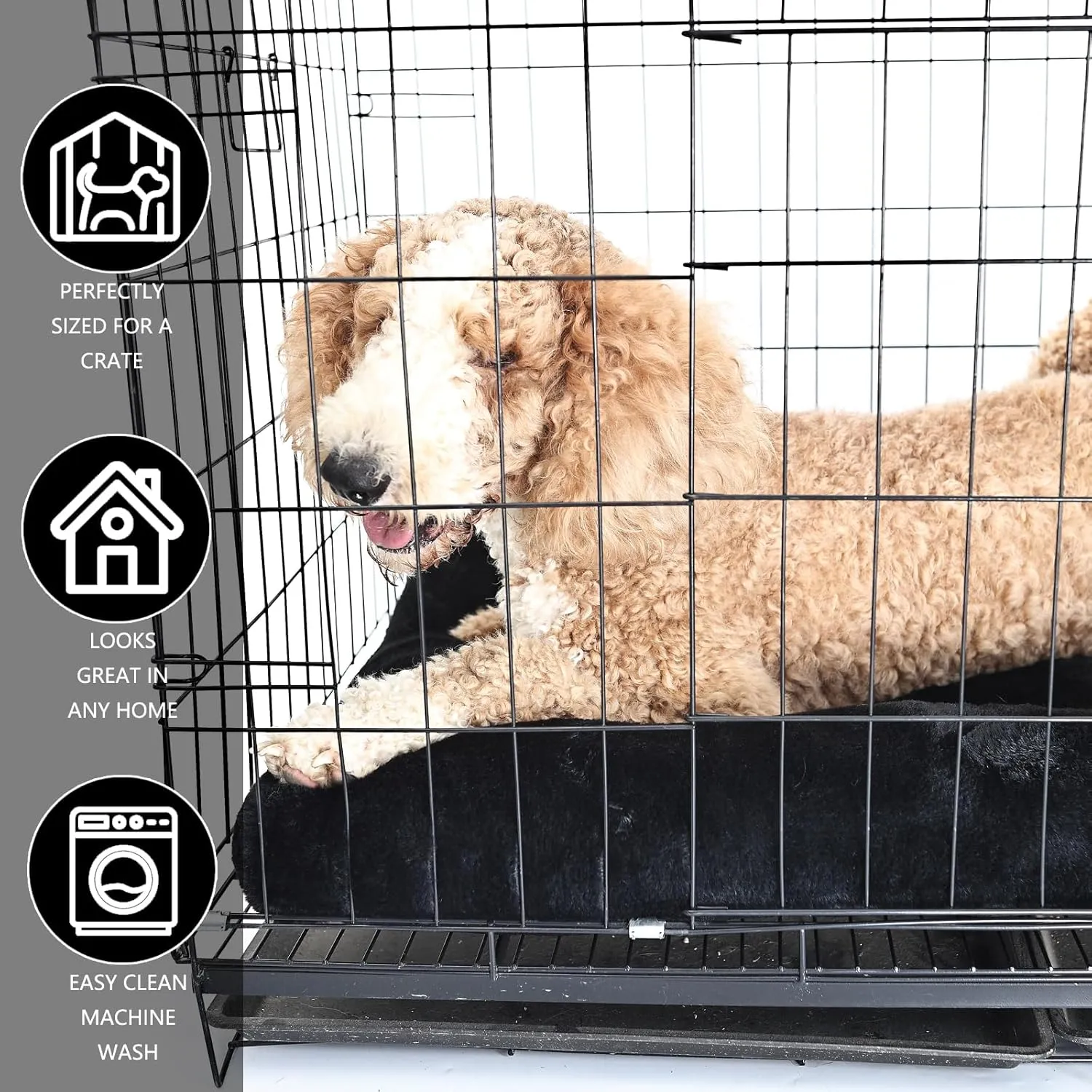 nononfish Dog Crate Pad 42x28 for Large Dog Washable,Pet Beds for Large Crate 48x30 fit Kennel with Anti-Slip Bottom,Extra Soft XL Bed Thick for Older Doggi Sleeping Mat,Black