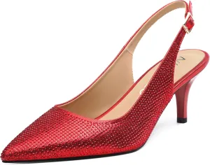 NUMALEO Slingback Heels for Women Pointed Close Toe Kitten Heels Patent Pumps Dress Party Comfy Stiletto 2.5 Inch Dress Shoes