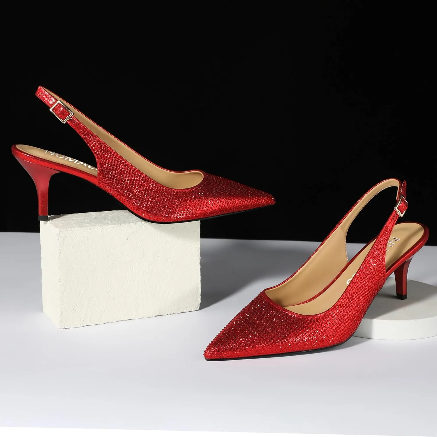 NUMALEO Slingback Heels for Women Pointed Close Toe Kitten Heels Patent Pumps Dress Party Comfy Stiletto 2.5 Inch Dress Shoes