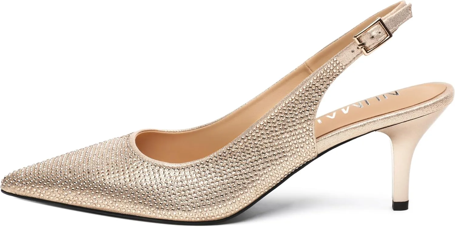 NUMALEO Slingback Heels for Women Pointed Close Toe Kitten Heels Patent Pumps Dress Party Comfy Stiletto 2.5 Inch Dress Shoes