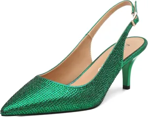 NUMALEO Slingback Heels for Women Pointed Close Toe Kitten Heels Patent Pumps Dress Party Comfy Stiletto 2.5 Inch Dress Shoes