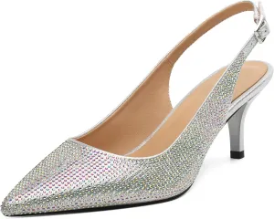 NUMALEO Slingback Heels for Women Pointed Close Toe Kitten Heels Patent Pumps Dress Party Comfy Stiletto 2.5 Inch Dress Shoes