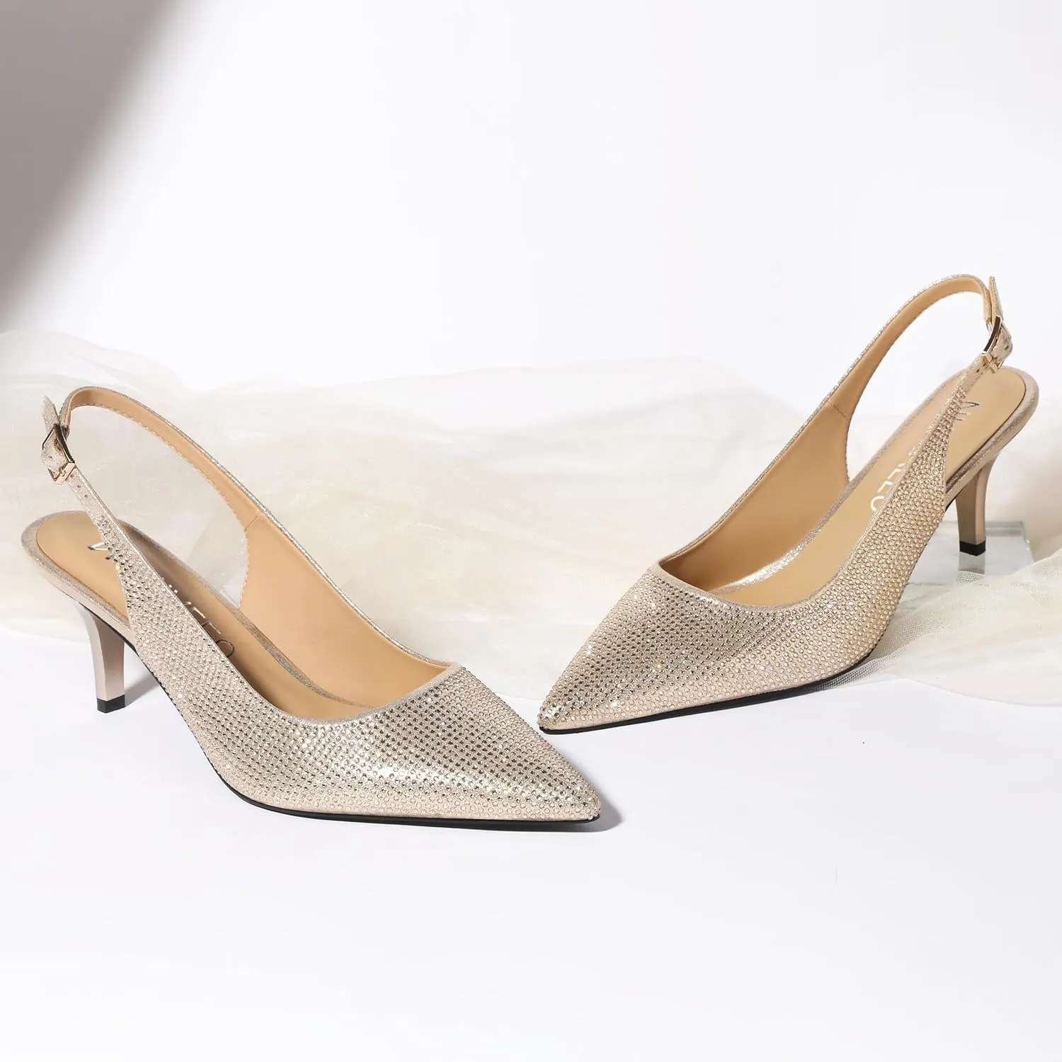 NUMALEO Slingback Heels for Women Pointed Close Toe Kitten Heels Patent Pumps Dress Party Comfy Stiletto 2.5 Inch Dress Shoes