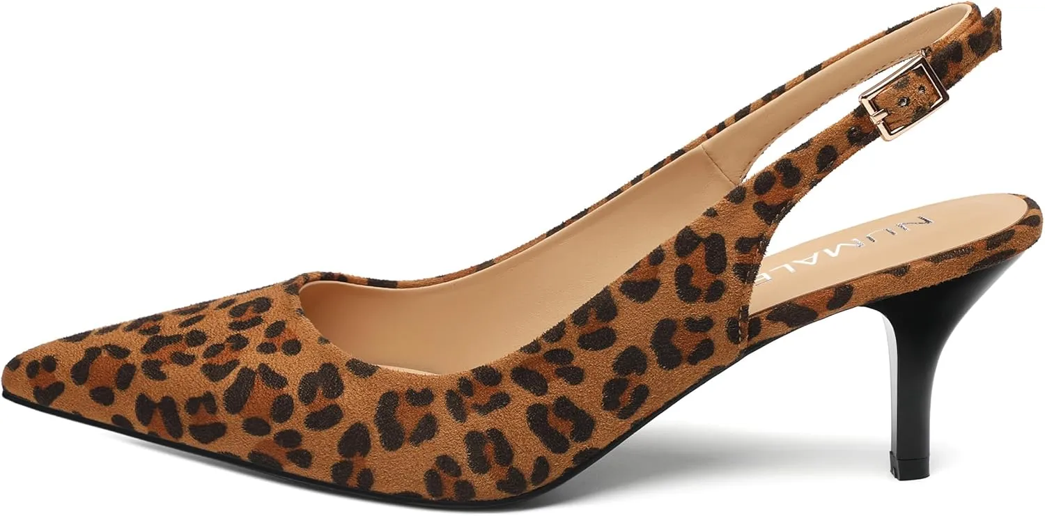 NUMALEO Slingback Heels for Women Pointed Close Toe Kitten Heels Patent Pumps Dress Party Comfy Stiletto 2.5 Inch Dress Shoes