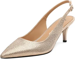 NUMALEO Slingback Heels for Women Pointed Close Toe Kitten Heels Patent Pumps Dress Party Comfy Stiletto 2.5 Inch Dress Shoes