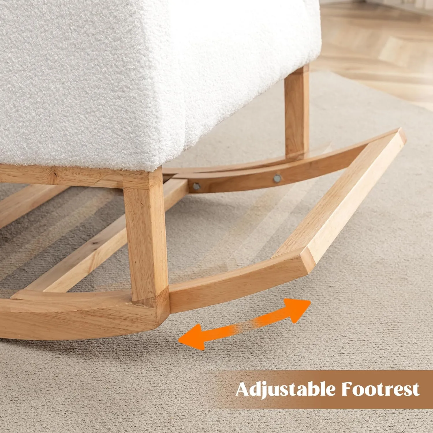 Nursery Rocking Chair, Rocking Chair Nursery with Foot Rest, Comfy Wingback Glider Rocking Armchair with Side Pocket for Mom Nursery Living Room Bedroom,Teddy White
