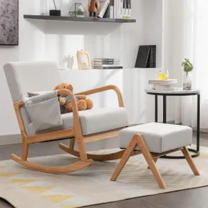 Nursery Rocking Chairs with Ottoman，Rocker Chair Glider Chair for Nursery，Modern Mid Century Living Room Chair Nursing Comfy Chairs for Mom Seniors, Light Gray