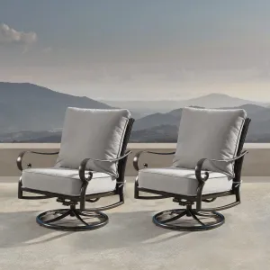Oakland Living Aluminum Outdoor Swivel Club Finish with Thick Grey Polyester Cushions (Set of 2) Deep Seating Rocking Chairs, Antique Copper (AZRICA-2CHAIR-AC)