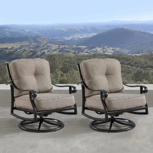 Oakland Living Aluminum Outdoor Swivel Club Finish with Thick Tan Polyester Cushions (Set of 2) Deep Seating Rocking Chairs, Antique Copper