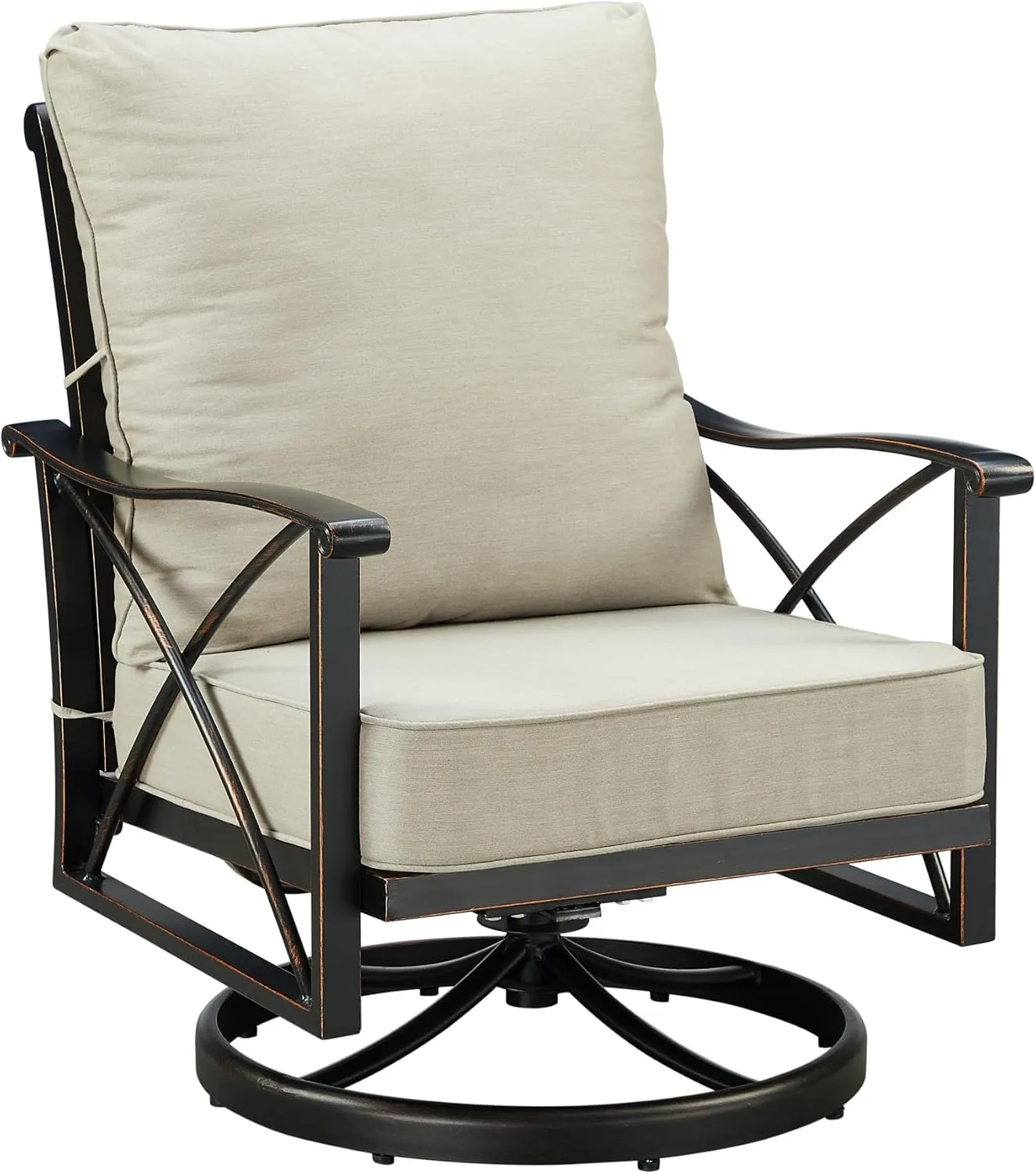 Oakland Living Pair of Black Aluminum Patio Deep Seating Swivel Rocker Club Chairs with Light Grey Cushions
