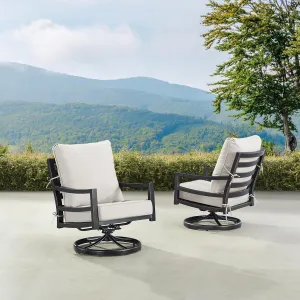 Oakland Living Pair of Black Aluminum Patio Deep Seating Swivel Rocker Club Chairs with Light Grey Cushions