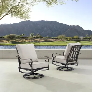 Oakland Living Pair of Black Aluminum Patio Deep Seating Swivel Rocker Club Chairs with Light Grey Cushions
