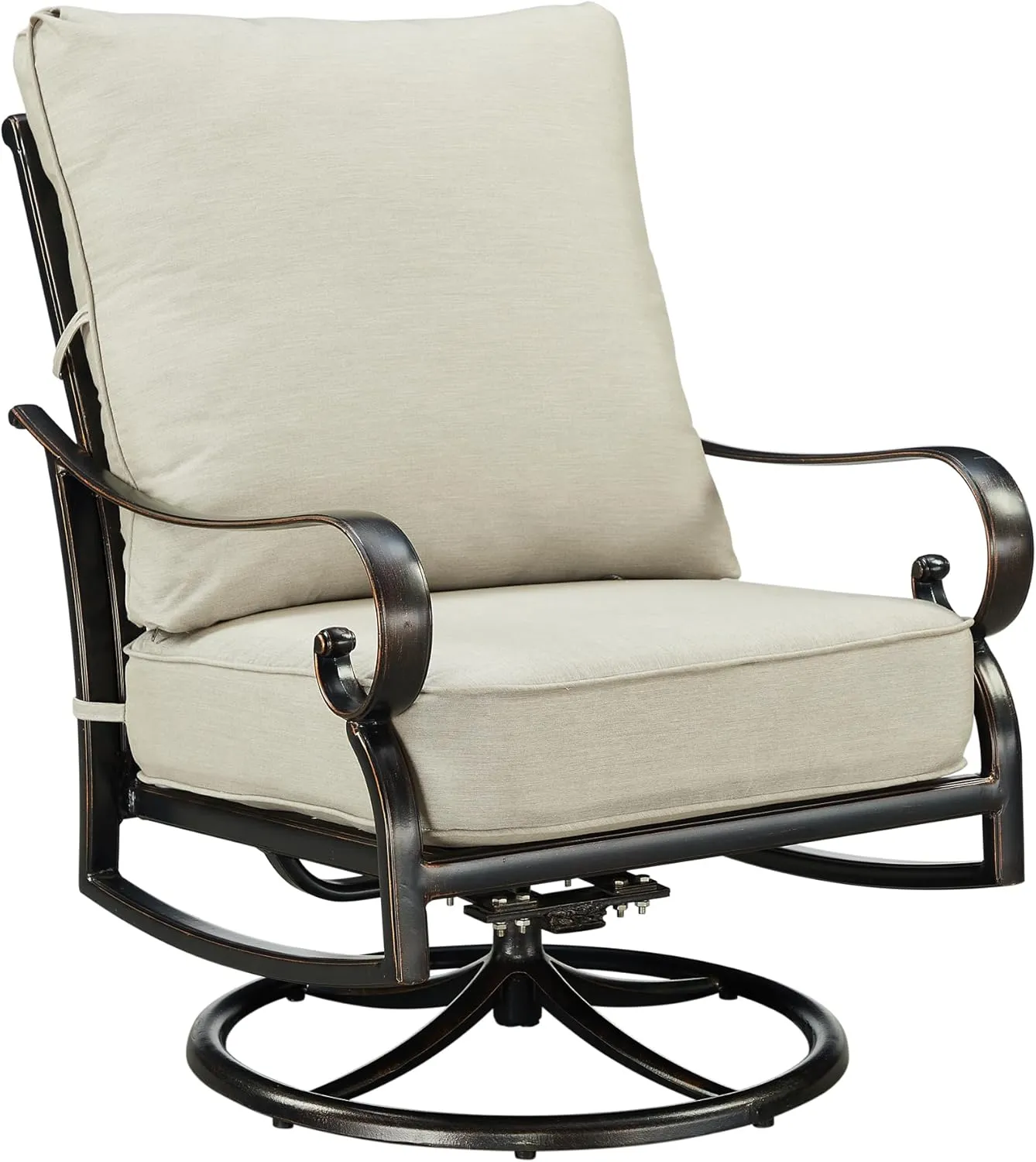 Oakland Living Pair of Black Aluminum Patio Deep Seating Swivel Rocker Club Chairs with Light Grey Cushions