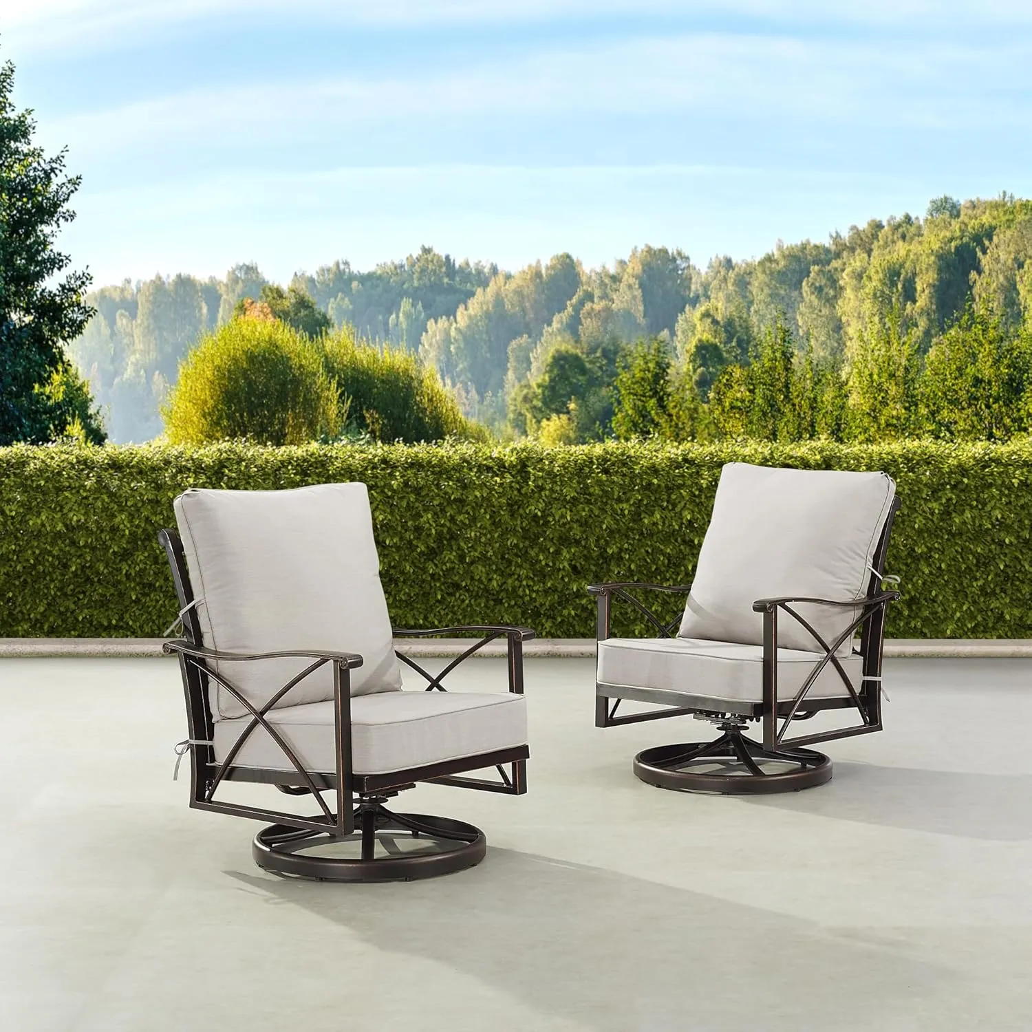 Oakland Living Pair of Black Aluminum Patio Deep Seating Swivel Rocker Club Chairs with Light Grey Cushions