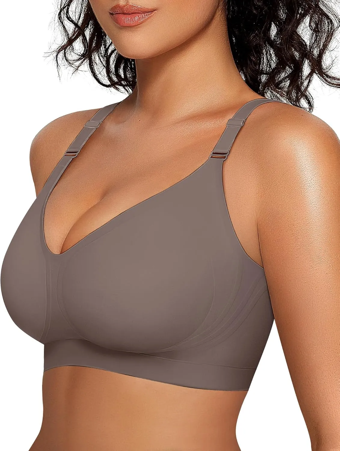 OEAK Womens Seamless Bras Comfortable Bra No Underwire Full Support Bralette Push Up Plus Size V Neck Sleeping Tshirt Bras