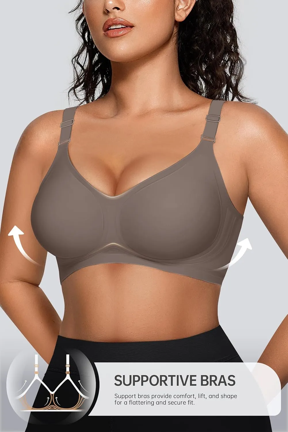 OEAK Womens Seamless Bras Comfortable Bra No Underwire Full Support Bralette Push Up Plus Size V Neck Sleeping Tshirt Bras
