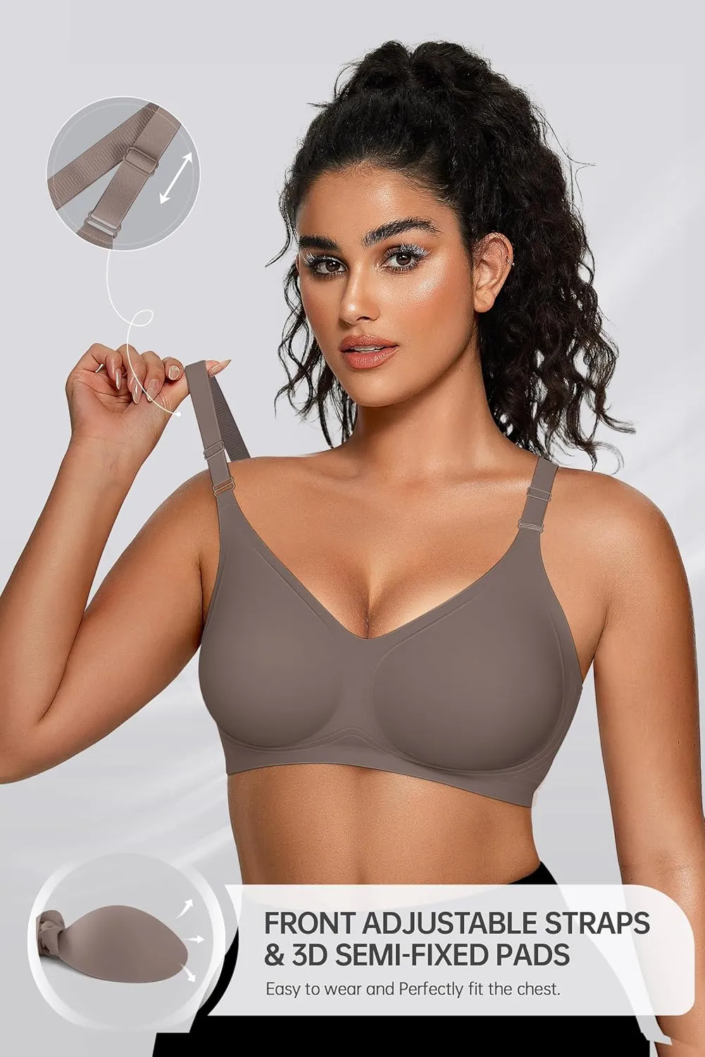 OEAK Womens Seamless Bras Comfortable Bra No Underwire Full Support Bralette Push Up Plus Size V Neck Sleeping Tshirt Bras