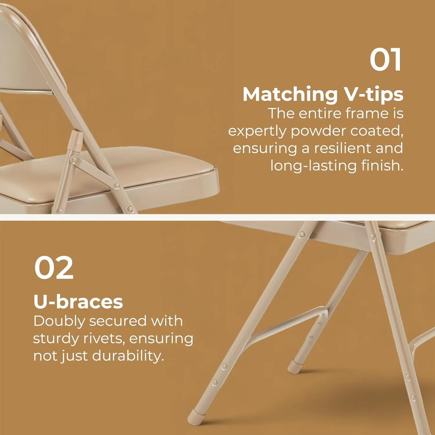 OEF Furnishings (4 Pack) Premium Vinyl Padded Folding Chairs, Beige - Ideal for Home, Office, or Events