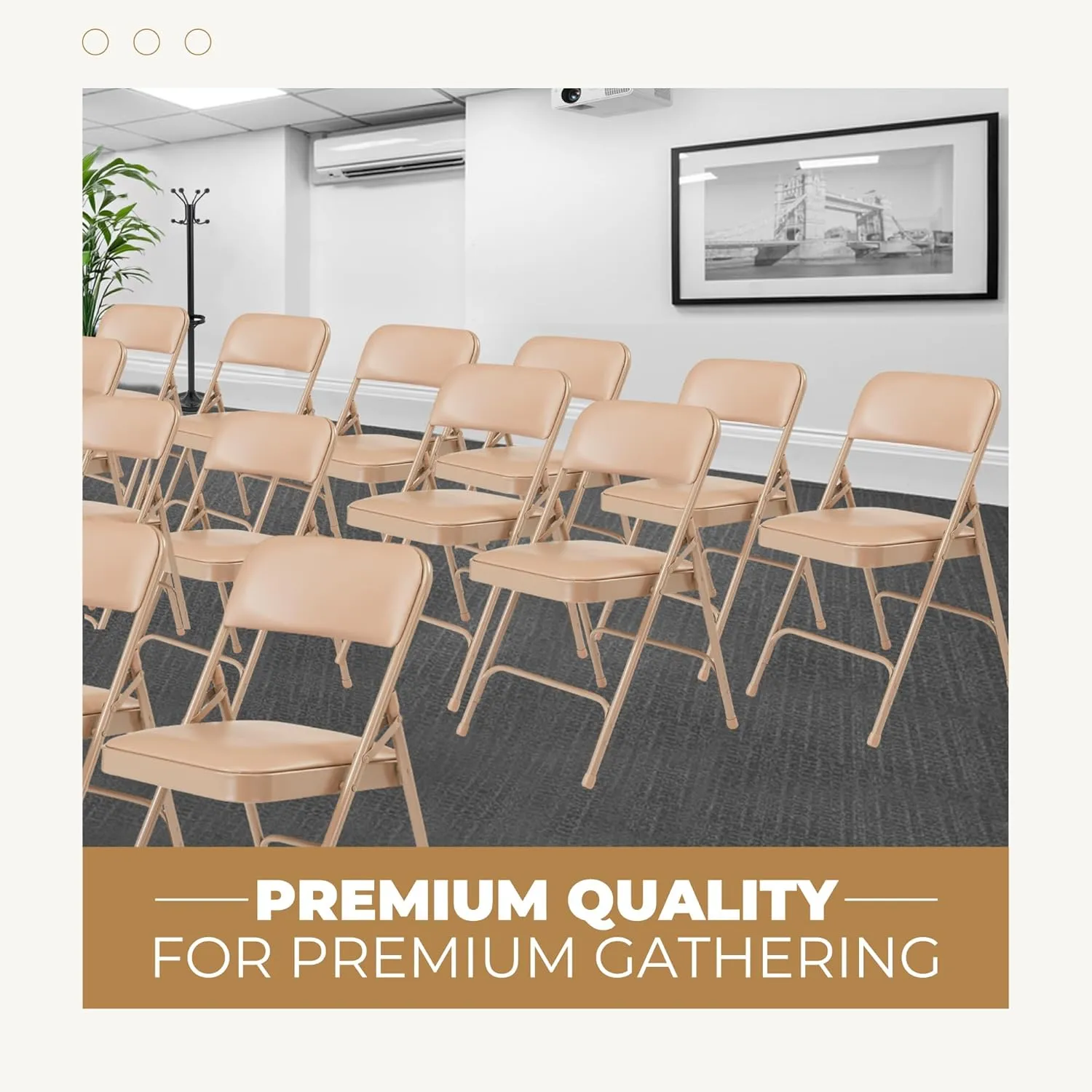 OEF Furnishings (4 Pack) Premium Vinyl Padded Folding Chairs, Beige - Ideal for Home, Office, or Events