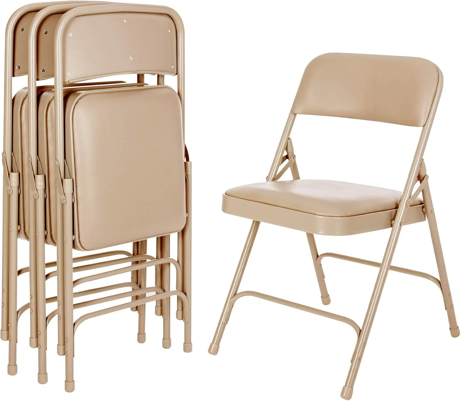OEF Furnishings (4 Pack) Premium Vinyl Padded Folding Chairs, Beige - Ideal for Home, Office, or Events