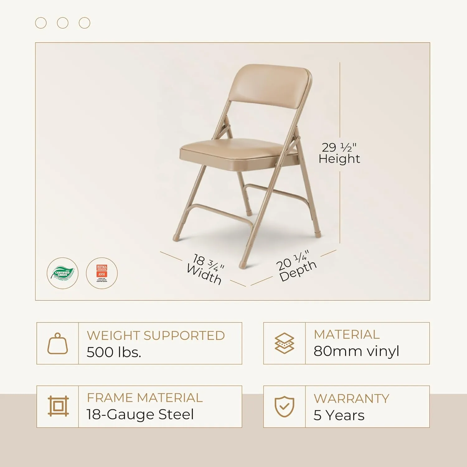 OEF Furnishings (4 Pack) Premium Vinyl Padded Folding Chairs, Beige - Ideal for Home, Office, or Events