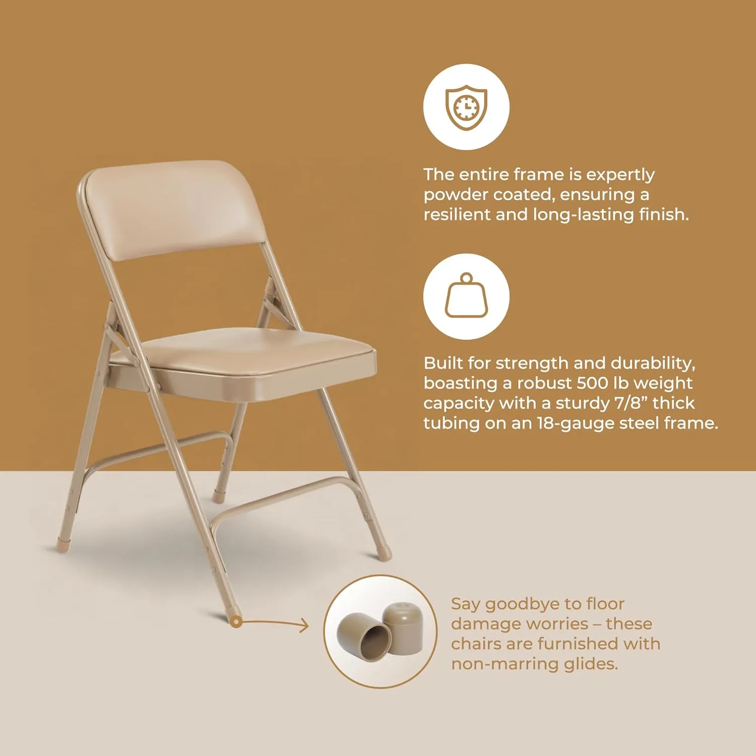 OEF Furnishings (4 Pack) Premium Vinyl Padded Folding Chairs, Beige - Ideal for Home, Office, or Events