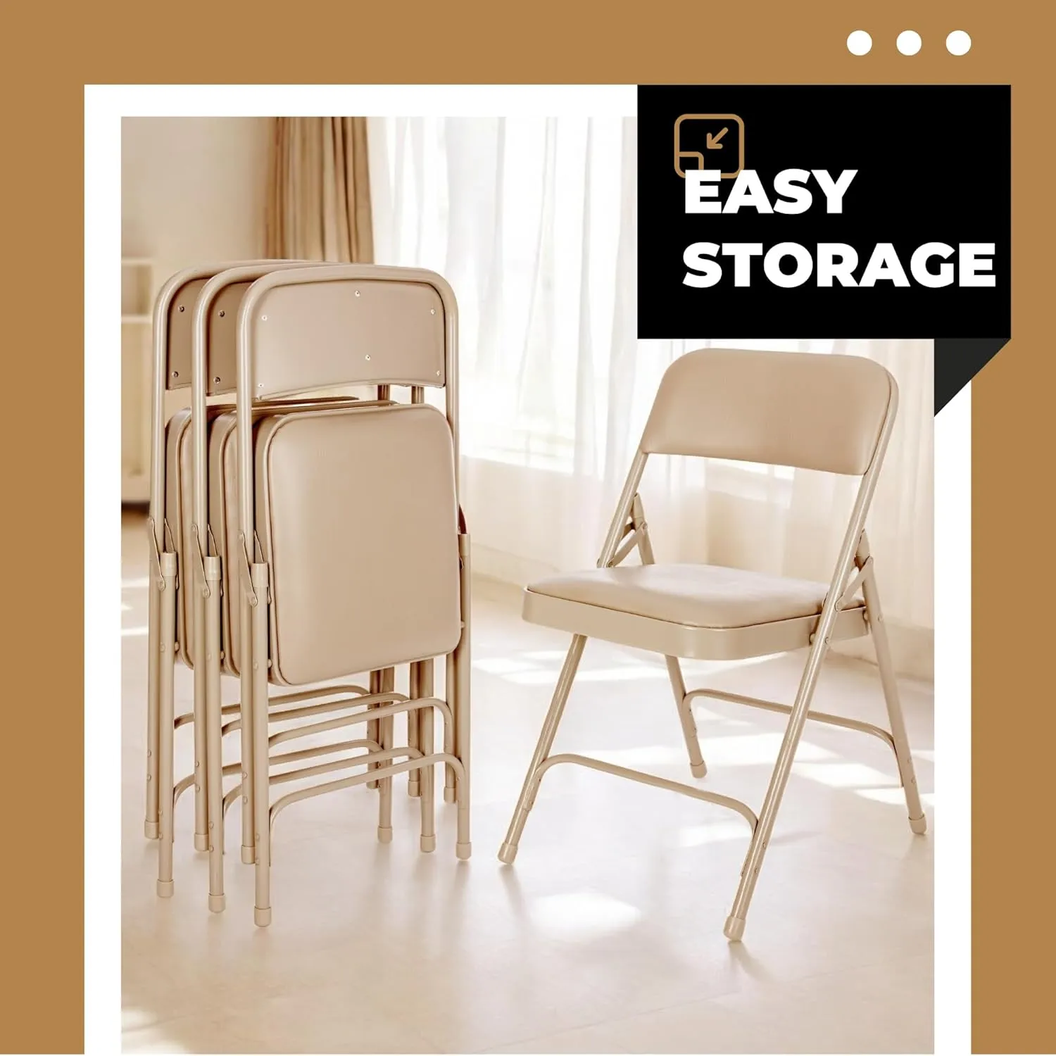 OEF Furnishings (4 Pack) Premium Vinyl Padded Folding Chairs, Beige - Ideal for Home, Office, or Events