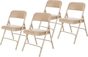 OEF Furnishings (4 Pack) Premium Vinyl Padded Folding Chairs, Beige - Ideal for Home, Office, or Events