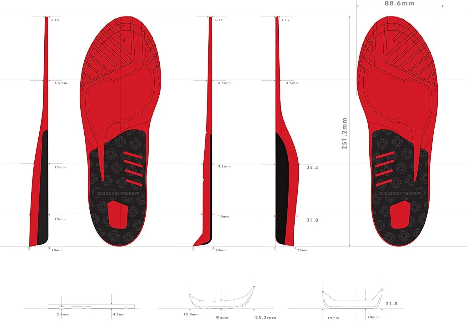 Old Bones Therapy Shock Absorbing Foot Insoles - Impact Protection, Arch Support and Improved Stability - Orthotic Insoles for Skateboarding, BMX, Motocross, Snowboarding and Ruling at Life (M)