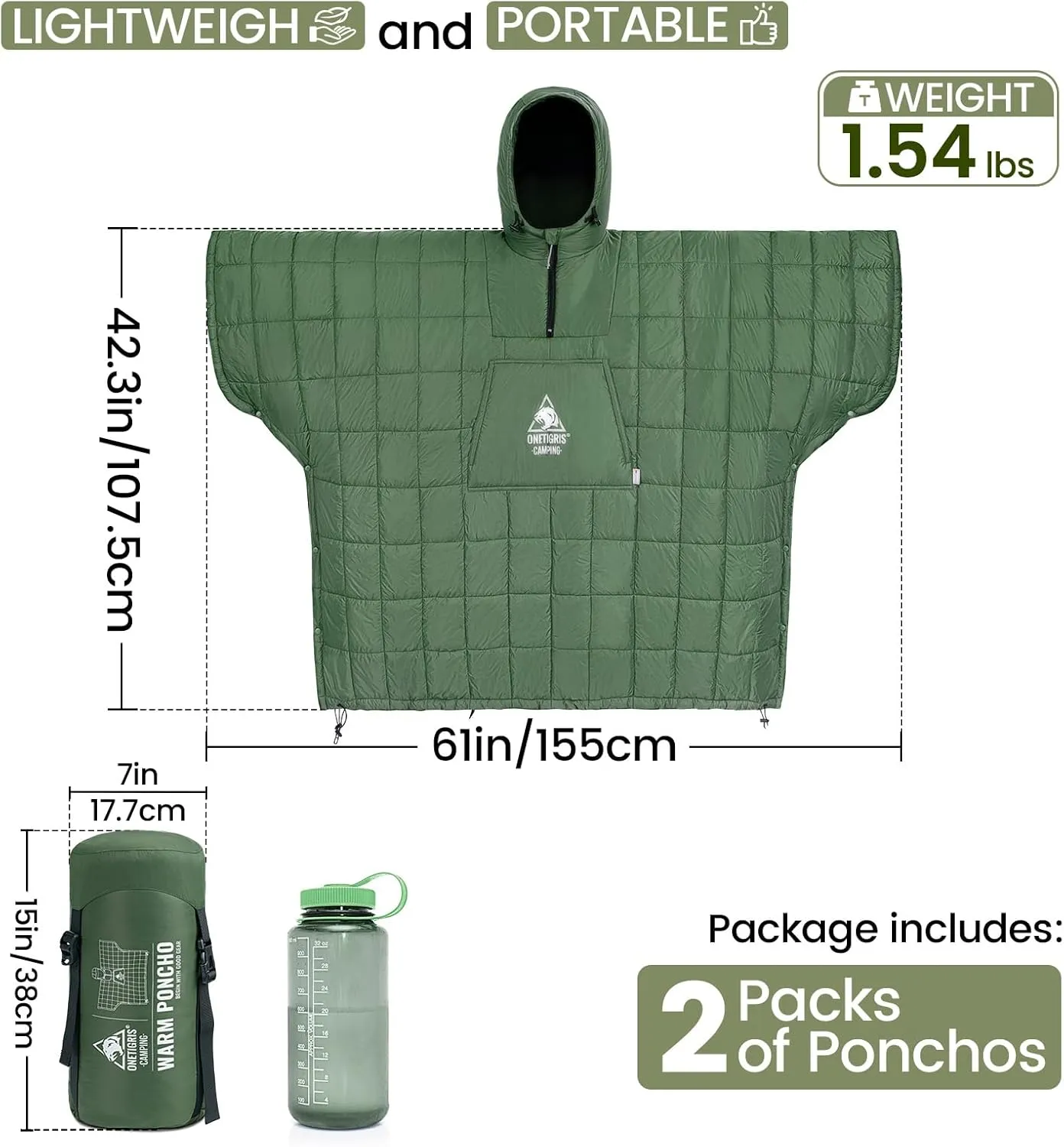OneTigris Camping Blanket Honcho Poncho with 3M Thinsulate Insulation,2 Pack Thermarest Honcho Poncho Wearable Sleeping Bag Poncho for Camping Ultralight Water-Resisitant Warm Wearable Blanket