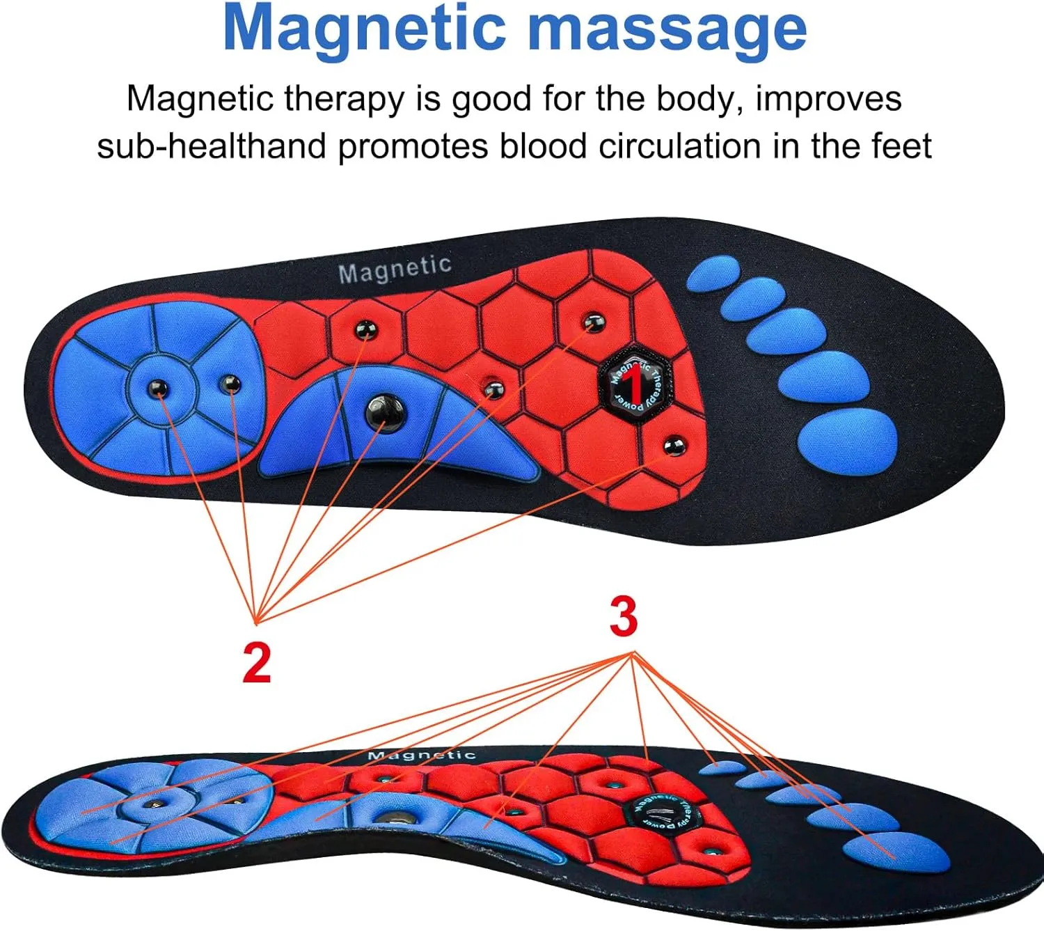 Orthopedic Acupressure Insoles – Reflexology Massage Insoles for Pain Relief, Comfortable Foot Support for Men and Women (Black-Red, L(Men 9.5-12/Women 10.5-13))