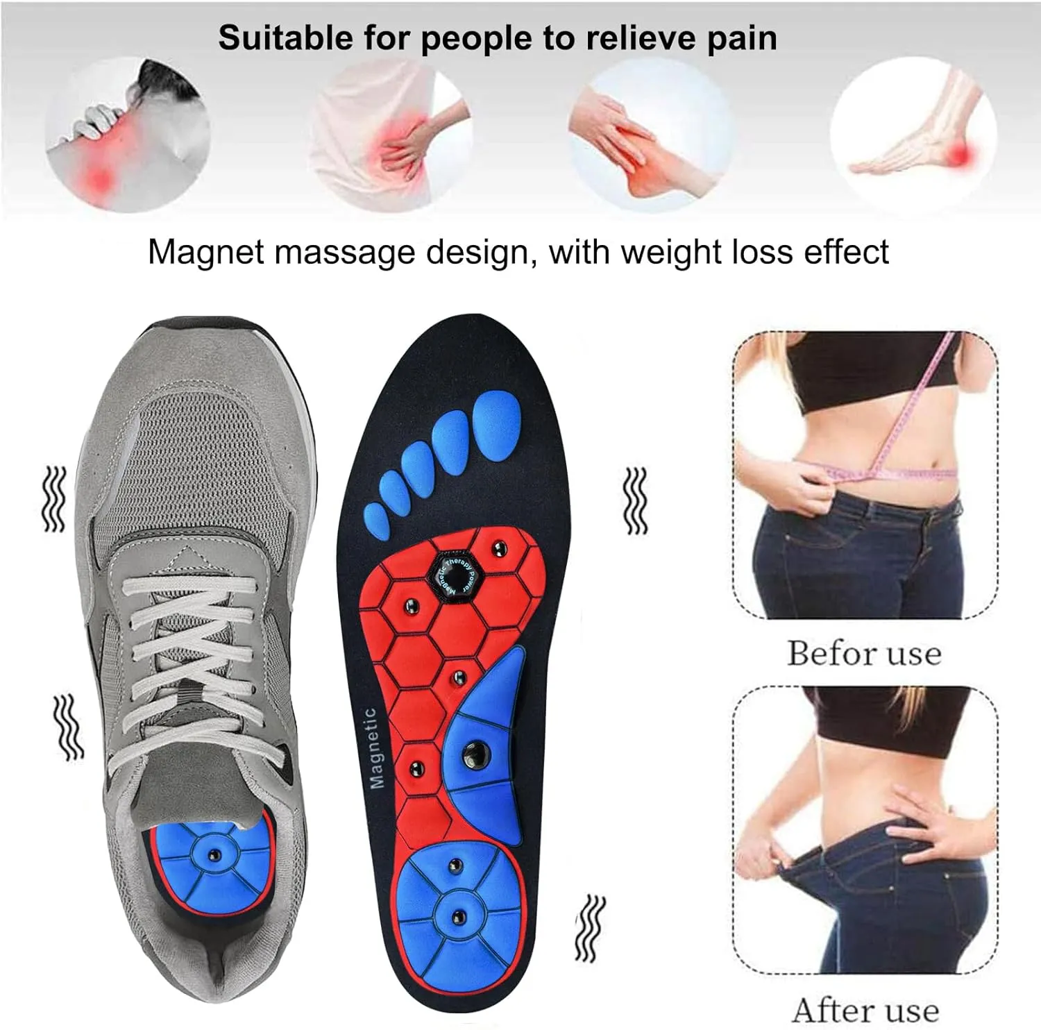 Orthopedic Acupressure Insoles – Reflexology Massage Insoles for Pain Relief, Comfortable Foot Support for Men and Women (Black-Red, L(Men 9.5-12/Women 10.5-13))