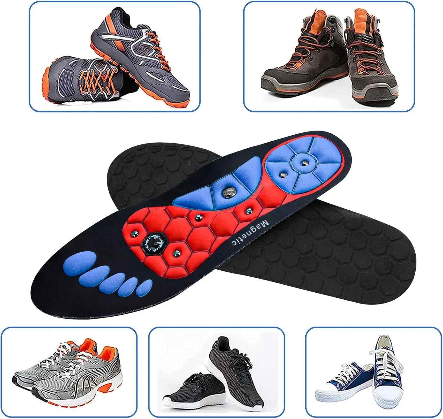 Orthopedic Acupressure Insoles – Reflexology Massage Insoles for Pain Relief, Comfortable Foot Support for Men and Women (Black-Red, L(Men 9.5-12/Women 10.5-13))